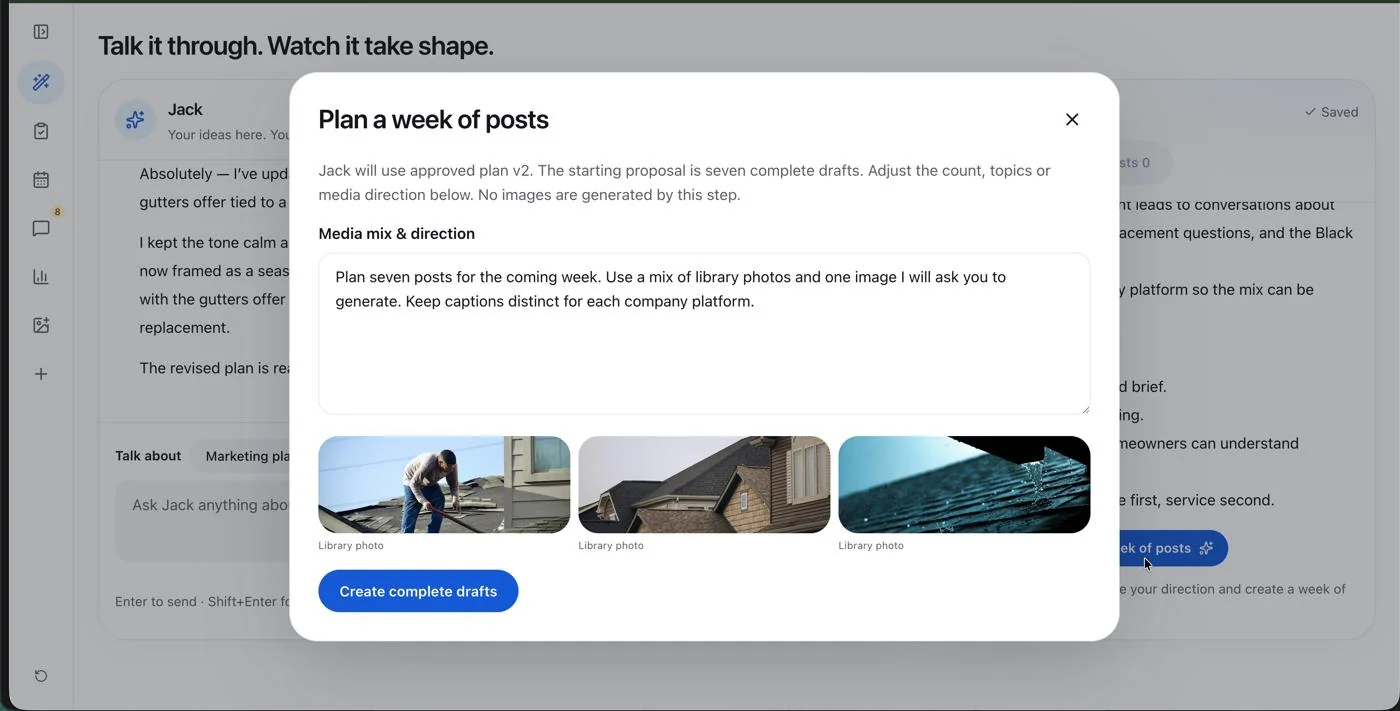 MadJack Social demo showing the week-of-posts feature